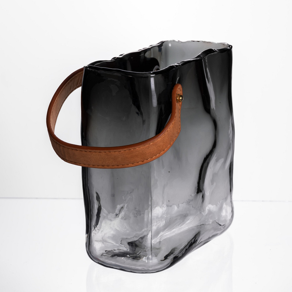 Скляна ваза сумочка з ручкою 16×8×18.5 (см) декоративна Сірий HP-19-156-2 Київ - фото 5