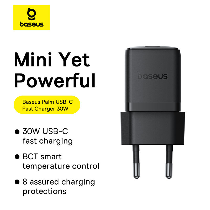 Мережевий зарядний пристрій з кабелем Baseus Palm Fast Charger 1C 30W EU Cluster Black(With: Baseus Mini White Cable C to C Одеса - фото 9