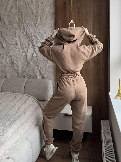 Женский теплый повседневный комбинезон с капюшоном турецкий флис Мокко, 50/52 Одесса - изображение 3