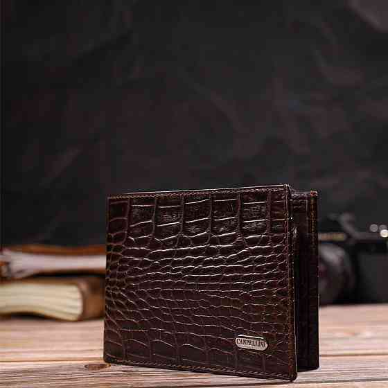 Чоловічий гаманець без застібки з натуральної шкіри з тисненням під крокодила CANPELLINI 21763 Коричневий Київ