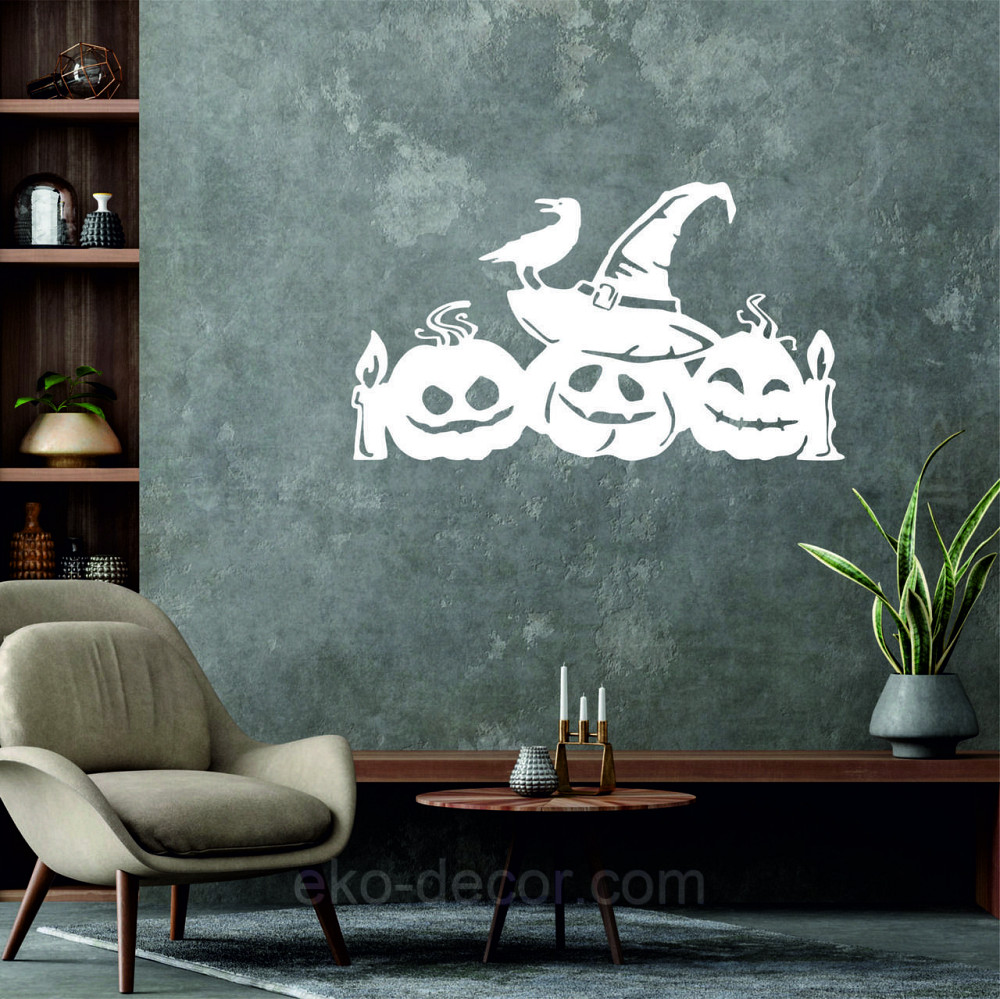 Декоративне настінне Панно «Хеллоуїн — гарбуза», Декор на стіну 50*28 см, Білий Київ - фото 5