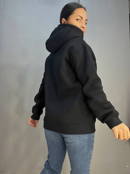 Худі жіноче Pepper&mint 23-01 OVER подовжений з капюшоном з кишенею утеплений фліс чорний, чорний, L Київ - фото 7