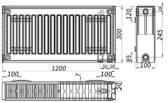 Радіатор сталевий 22/300х1200 низ-справа/бок KALITE (без клапана OUTER) Тернопіль