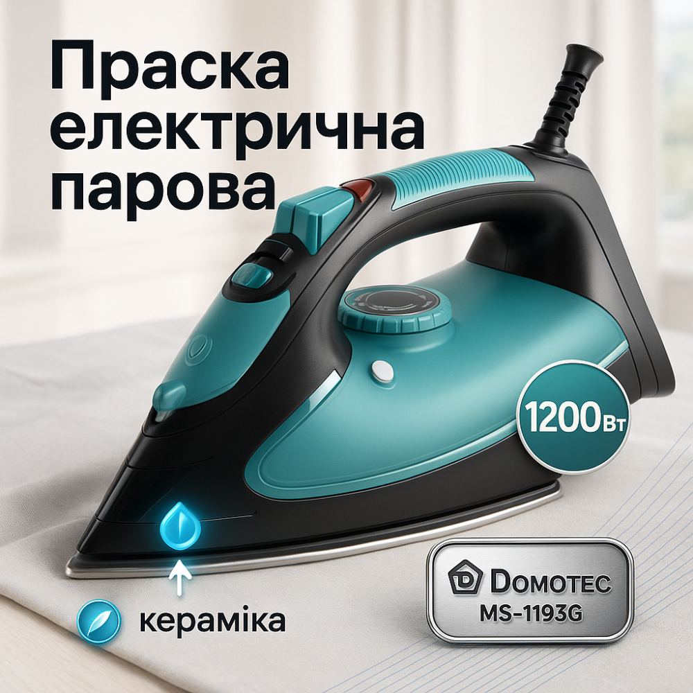 Утюг с паром для глажения Domotec MS-1193G 1200Вт, Современный паровой утюг Паровая для вещей KP-85 Львов - изображение 11