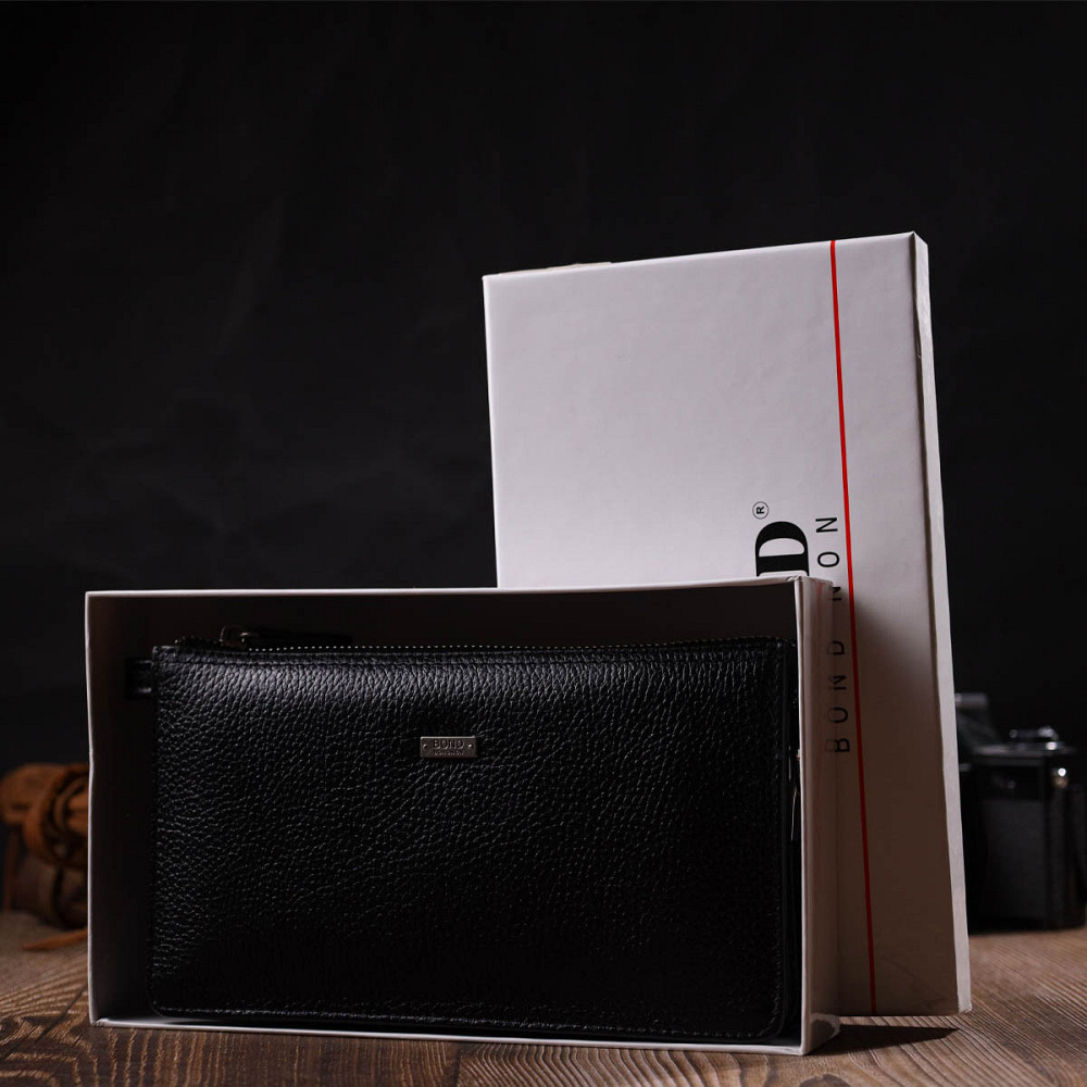 Цікавий клатч на два відділення з натуральної шкіри флотар BOND 22047 Чорний Київ - фото 10