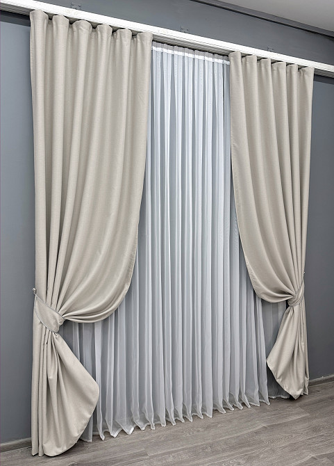 Комплект готових штор VR-Textil Шеніл однотонний № 1698ш Димчасто-білий 100х270 см 2 шт (31-918) Київ - фото 3