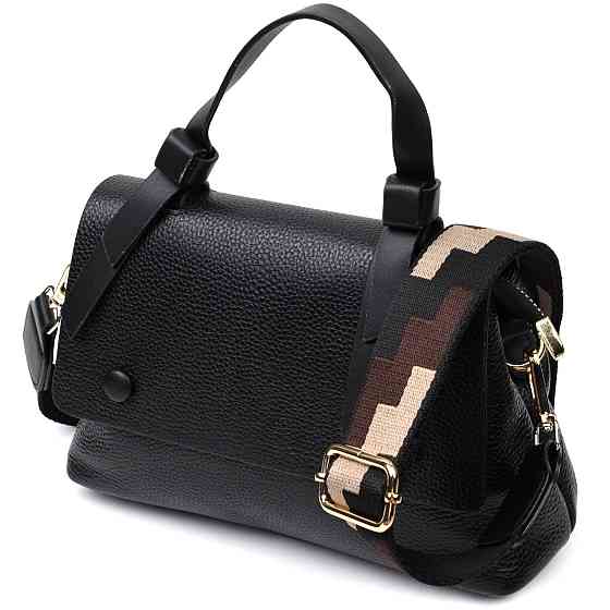 Женская сумка с интересною ручкой из натуральной кожи Vintage 22336 Черная Киев