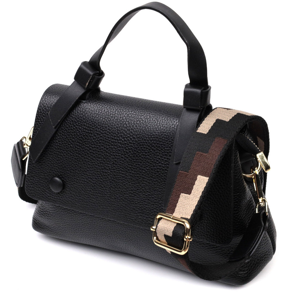 Женская сумка с интересною ручкой из натуральной кожи Vintage 22336 Черная Киев - изображение 1