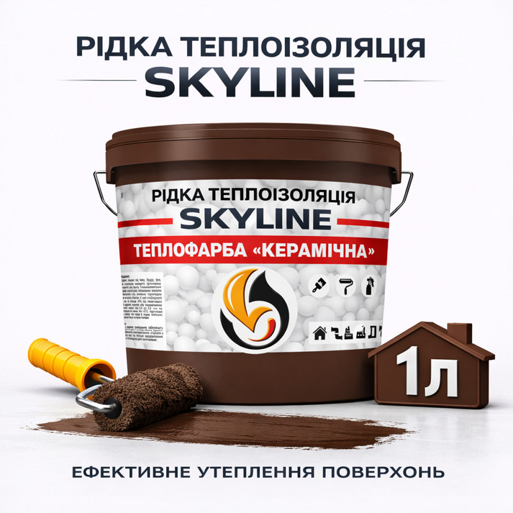 Рідка теплоізоляція Skyline керамічна теплофарба для утеплення стін, фасадів, покрівлі та трубопроводів Коричнева 1 л Харків - фото 1