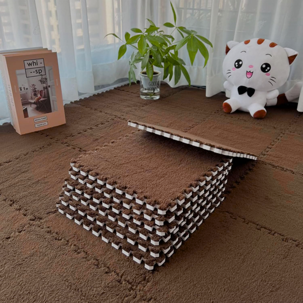 Килимок-пазл з плюшевим покриттям, термокилимок, м'який дитячий мат, 90×120см, 12 пазлів, колір коричневий Кам'янець-Подільський - фото 5