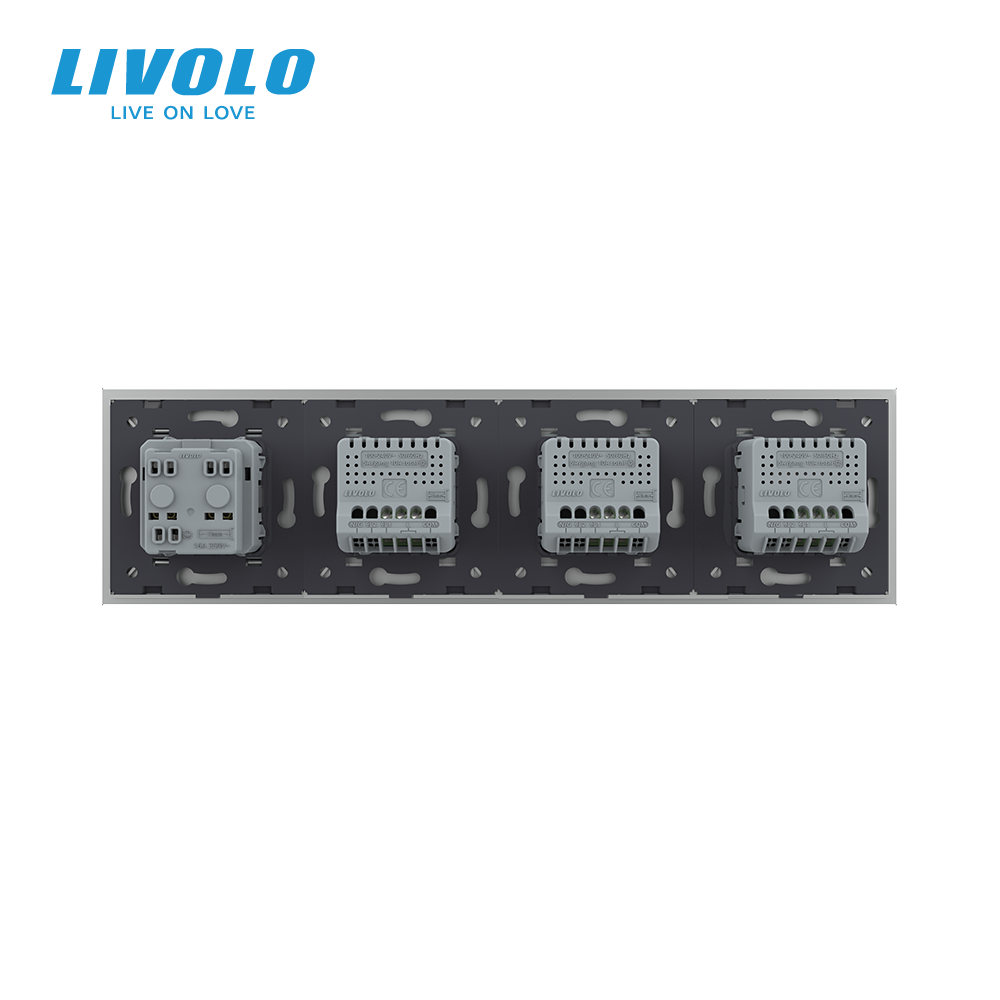 LIVOLO Сенсорний вимикач 3 сенсора (1-1-1) 1 розетка Livolo сірий скло (VL-C703/C7C1EU-15) Коломия - фото 8