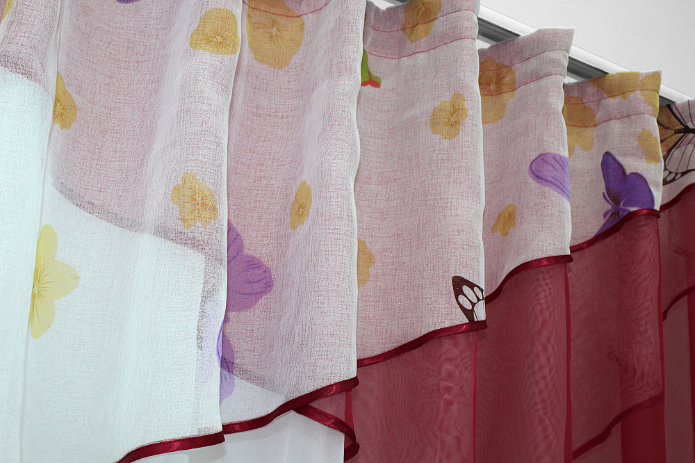 Кухонная занавеска (290х170см) на кухню, балкон цвет белый с красным 00к 59-354 Киев - изображение 3