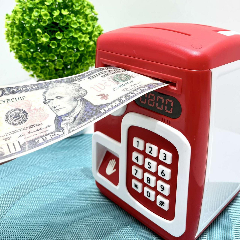 Сейф-скарбничка дитяча зі сканером відбитка пальця та кодовим замком затягує купюри звук підсвічування Червоний (MK 5411) Чернігів - фото 4