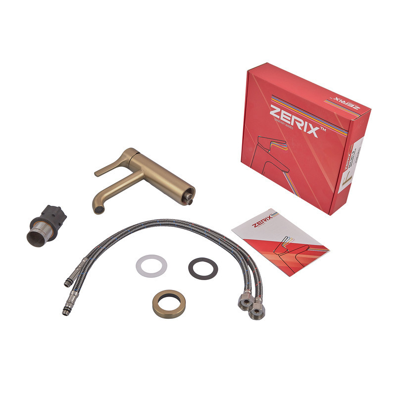 Змішувач для умивальника Zerix Rex-001-B Brushed Gold з нержавіючої сталі (Колір матове золото) (ZX6116)   ( 23581 ) Харьков - изображение 8