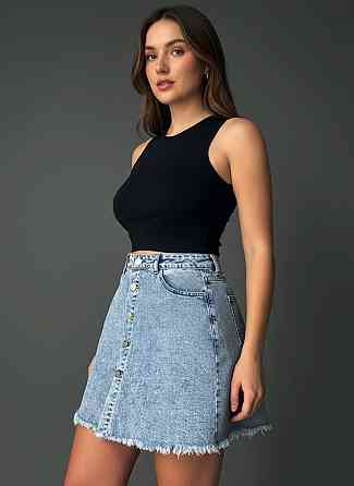 Шорти-спідниця жіночі Vanver 227 джинсові на гудзиках з бахромою блакитні, блакитний, З4, 34, 93 см, 121 см Київ