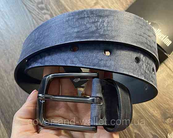 Стильный мужской ремень из кожи высокого качества цвета индиго 35мм PS Leather Киев