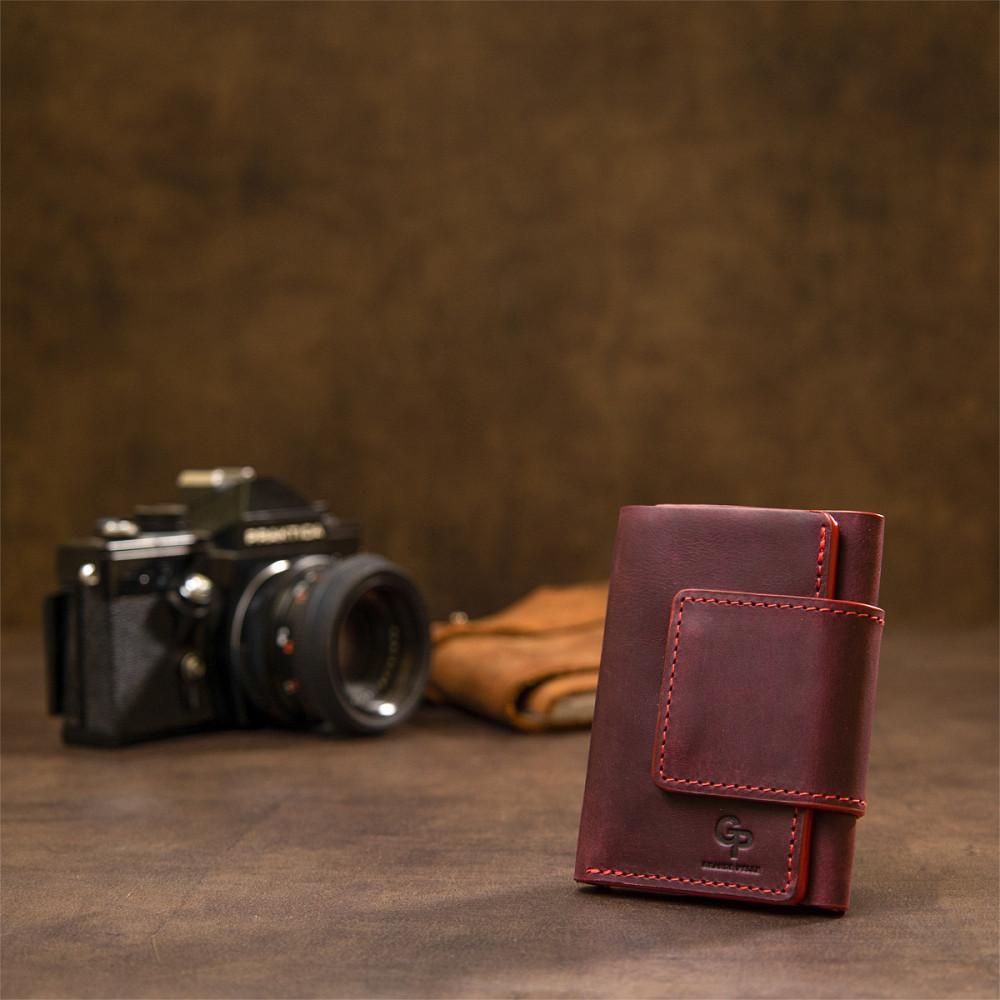 Матове вінтажне портмоне Бордовий (GRANDE PELLE) Київ - фото 3