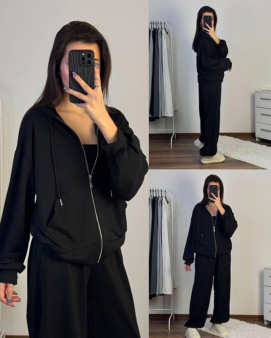 Жіночий прогулянковий оверсайз  костюм двійка: кофта і штани двонитка Одеса - фото 1