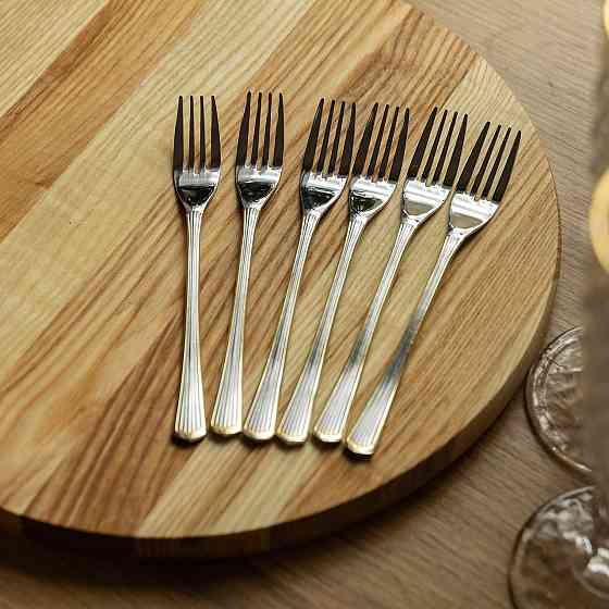 Набір десертних виделок 6 штук виделки для десерту з нержавіючої сталі 15.2 см Срібло із золотим оздобленням HP-20-34 Коломия