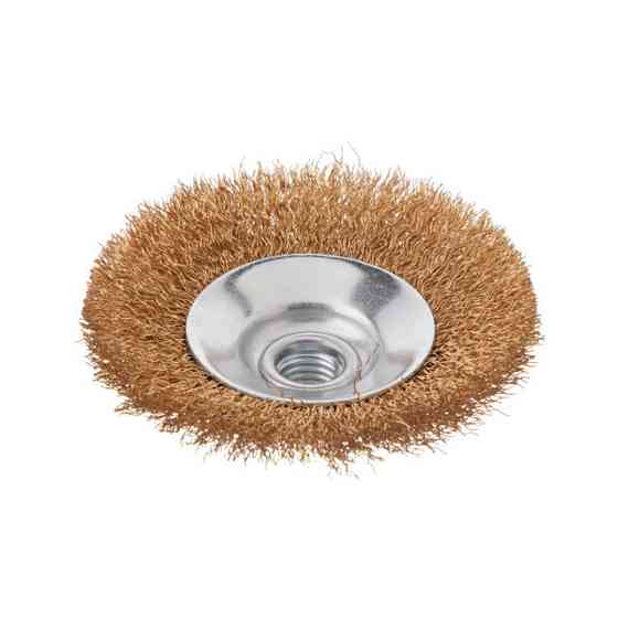 Щітка конусна, 100 мм, M14, кручений дріт покритий латунню, для КШМ, 12500 об/хв INTERTOOL BT-5101 Київ