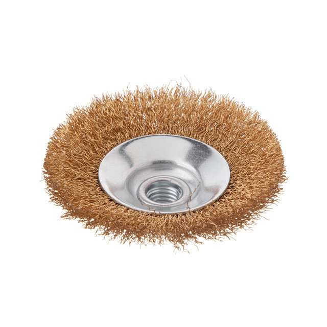 Щітка конусна, 100 мм, M14, кручений дріт покритий латунню, для КШМ, 12500 об/хв INTERTOOL BT-5101 Київ - фото 3