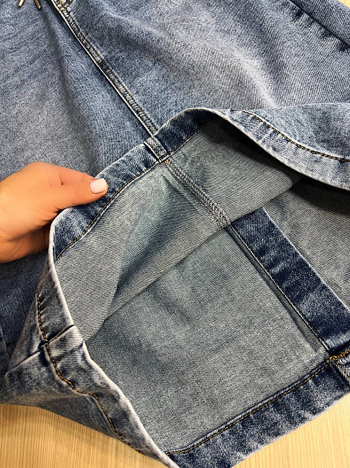 Юбка женская джинсовая ZJY 67501 талия на резинке со шнурком ниже колена разрез сзади голубая, голубой, 44, 42, 110 см, 134 см Киев - изображение 4