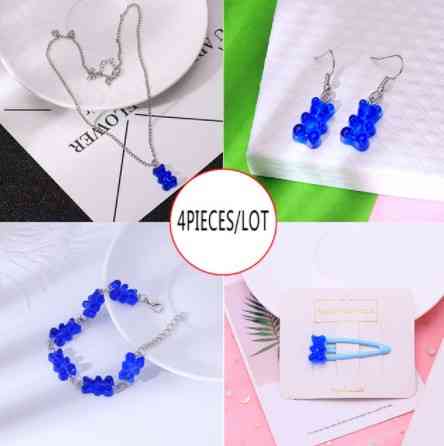 Мишки украшения (набор), синие - в набор входит браслет, кулон, серьги, заколка, материал смола Киев