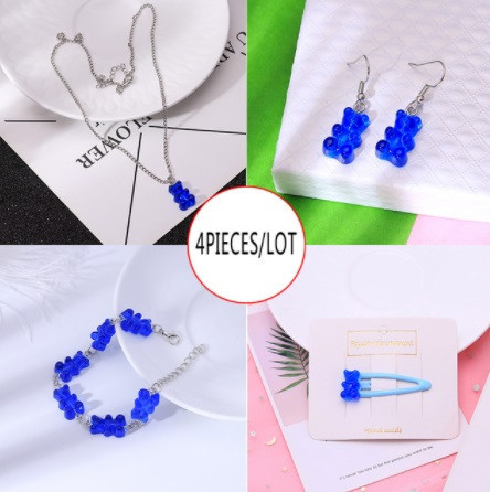 Мишки украшения (набор), синие - в набор входит браслет, кулон, серьги, заколка, материал смола Киев - изображение 1