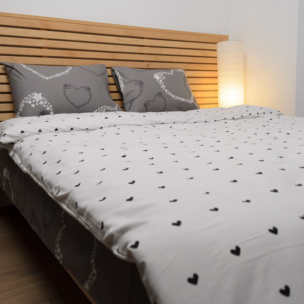 Cемейный комплект постельного белья Сатин Тандем 125 г/м2 YouStar (Белый с серым) 2 х 70х70 Сумы - изображение 5