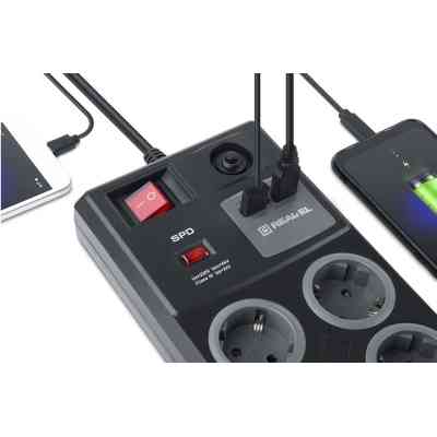 Сетевой фильтр питания REAL-EL RS-8F USB CHARGE 3m, black (EL122300004) Винница