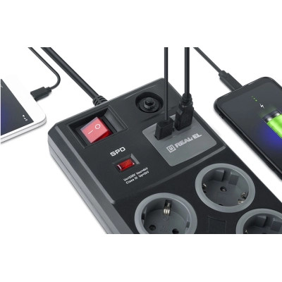 Сетевой фильтр питания REAL-EL RS-8F USB CHARGE 3m, black (EL122300004) Винница - изображение 6
