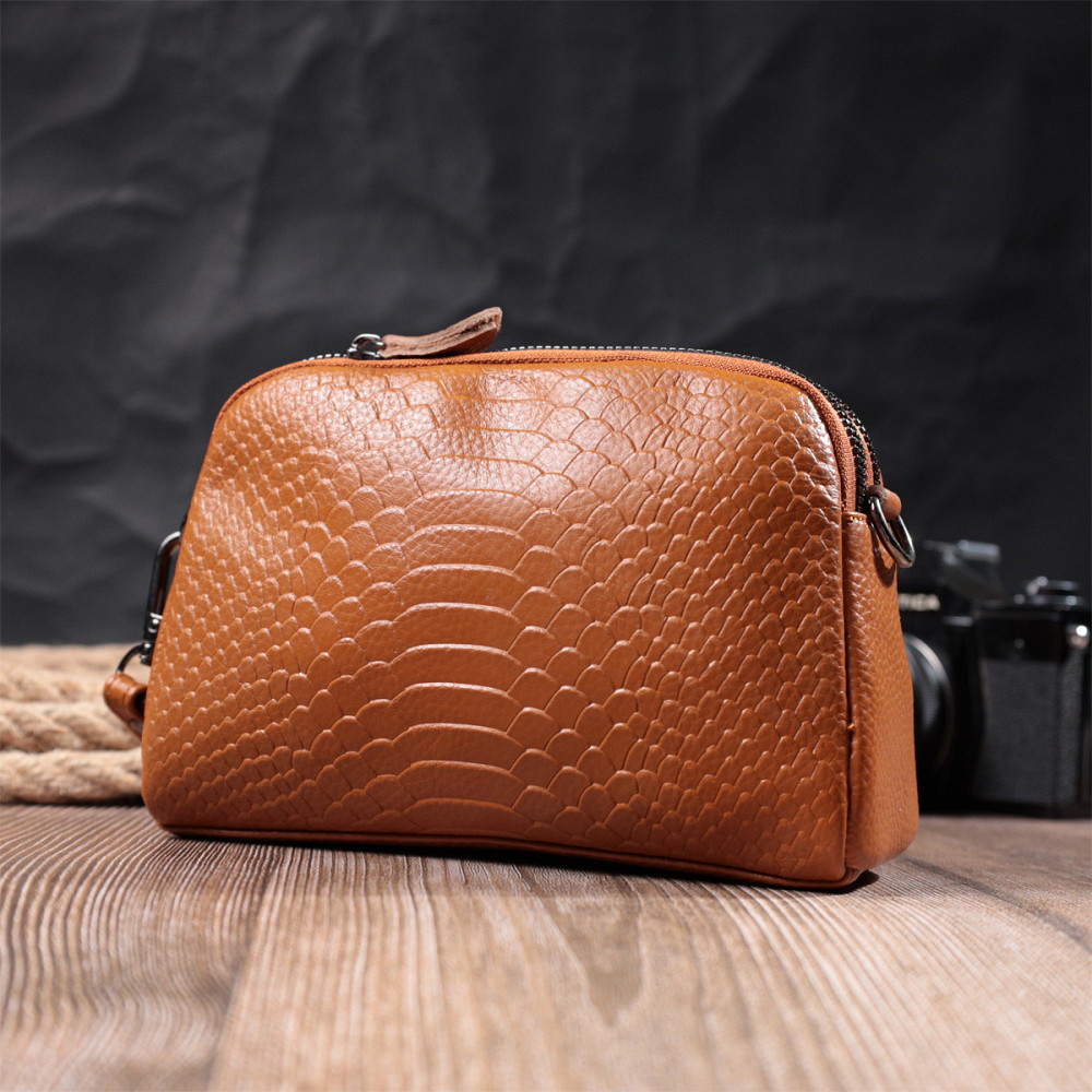 Небольшая сумка для женщин на два отделения из натуральной кожи Vintage 22800 Рыжий Киев - изображение 10