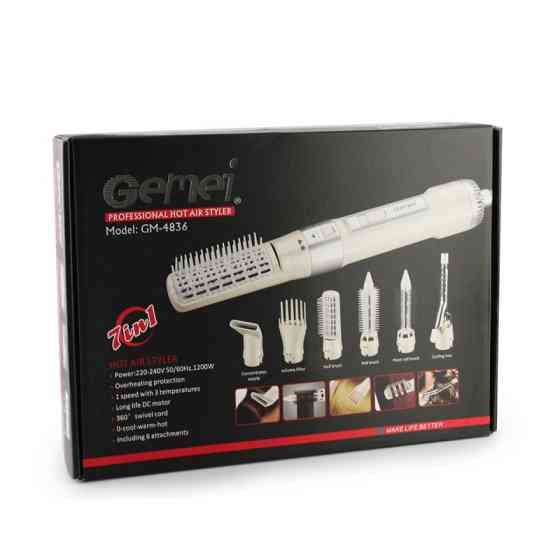Фен для укладки волос GEMEI GM-4836 ,1200Вт , 1 скорость, 3 режима температуры, 6 насадок 7460 Киев