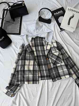 Женская оверсайз рубашка в клетку с капюшоном турецкий кашемир Серый, 42/46 Одесса