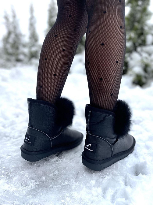 Угги жіночі OUQIDAGENI чорні натуральна шкіра зимові высота 16 см ( -1) Коломия - фото 4