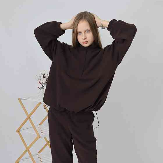 Дитячий флісовий теплий костюм на зиму (толстовка на затяжках+штани)  Шоколад Кам'янець-Подільський