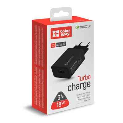 Зарядний пристрій ColorWay 1USB Quick Charge 3.0 (18W) black (CW-CHS013Q-BK) Вінниця
