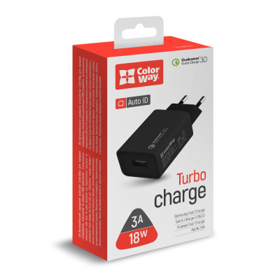 Зарядний пристрій ColorWay 1USB Quick Charge 3.0 (18W) black (CW-CHS013Q-BK) Вінниця - фото 5