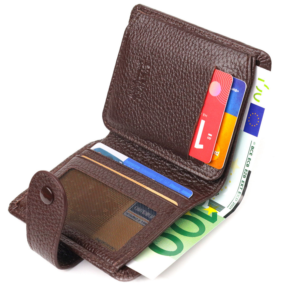 Компактный кошелек для мужчин из натуральной зернистой кожи Коричневый (CANPELLINI) Киев - изображение 10