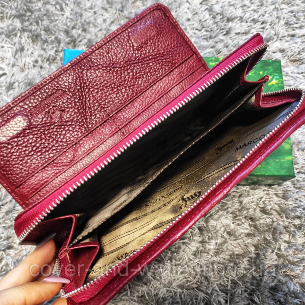 Бордовый кожаный женский кошелек клатч на молнии и магнитах Marco Coverna Киев - изображение 4