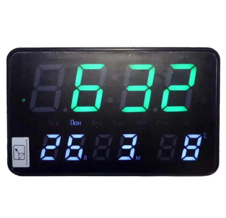 Настінний годинник 2508 із зеленою підсвіткою, чорний Вінниця - фото 1