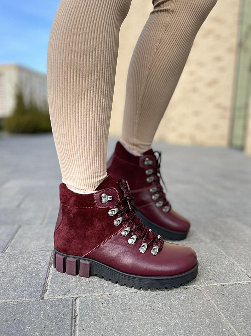 Injers Черевики жіночі INJERS бордові натуральна шкіра з овчиною висота 11,5 см (1125) 38р.39р. Коломыя - изображение 9