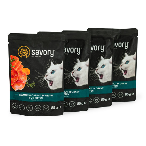 Набір паучів Savory Kitten, with Salmon and Carrot in Gravy 3+1 Київ - фото 4