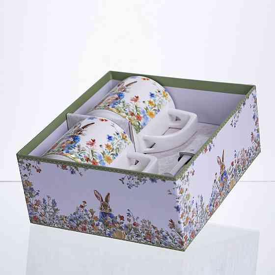 Набір подарункових чашок порцелянових Garden Rabbits 2 штуки по 300 мл із ложками HP-7323-3 Коломия