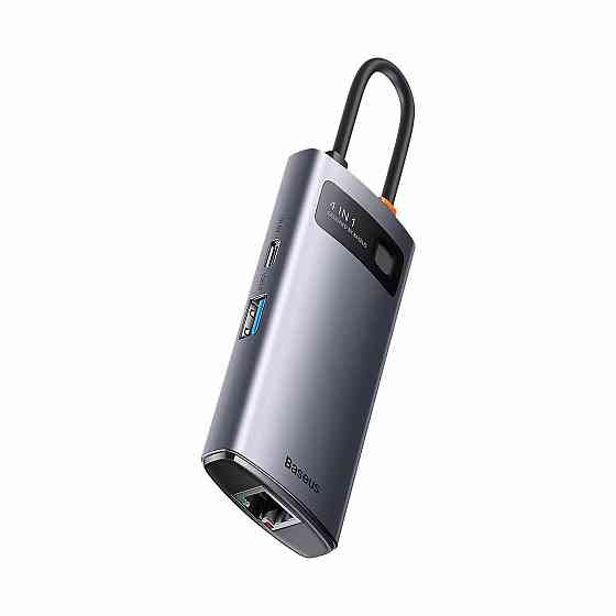 Док станція хаб для ноутбуку комп'ютеру Baseus Metal Gleam Series 4в1 багатофункціональний Type-C HUB Docking Station Gray (Type-C Одеса