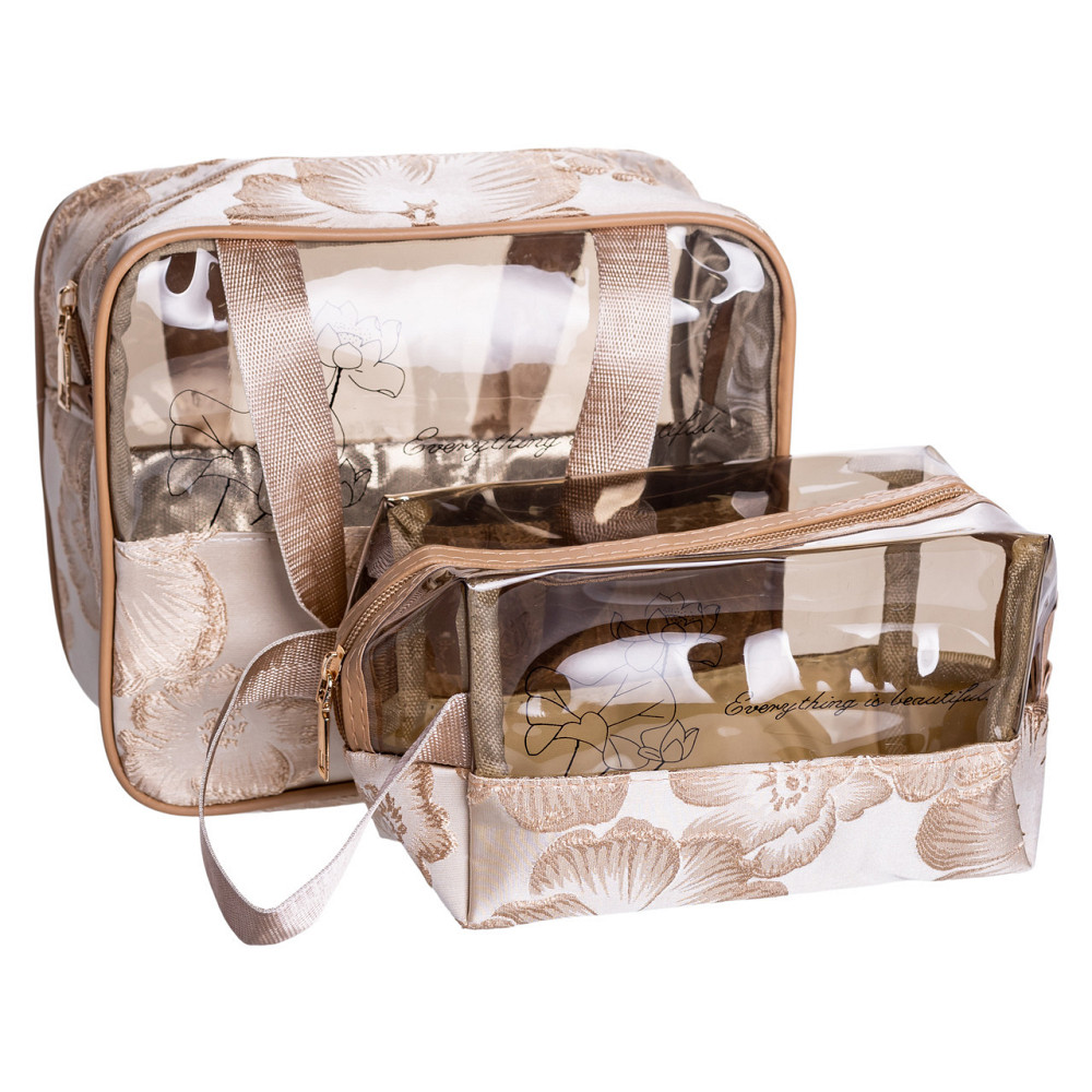 Набір прозорих жіночих косметичок для дому 2 (шт) дорожня косметичка в сумку для косметики, макіяжу, ліків, пензлів Бежевий Київ - фото 1