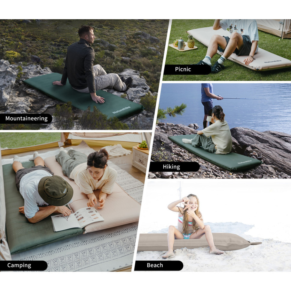 Коврик самонадувающийся одноместный Naturehike CNK2450WS020, 100 мм, темно-зеленый Ровно - изображение 6