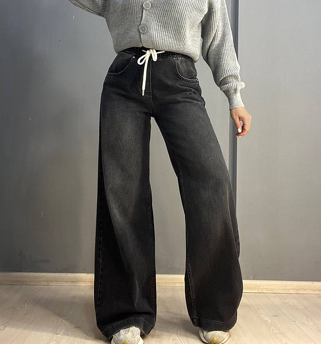 Джинси жіночі Vonnavi 412-241 палаццо вільні від стегна резинка на талії шнурок, чорний, 26, 26, 72  Одеса - фото 4