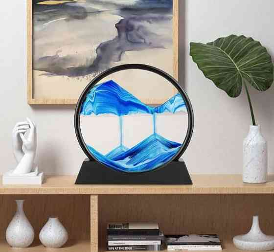 Пісочна картина антистрес скляна, кругла , пісочний пейзаж 3D Синя Київ