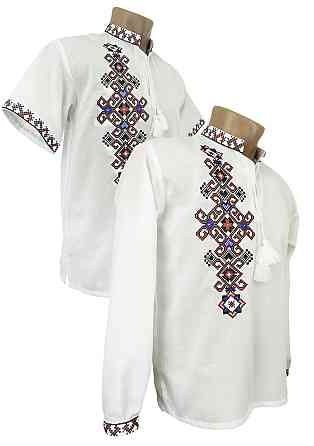 Мужская вышиванка на короткий рукав с вышивкой на спине в белом. Киев